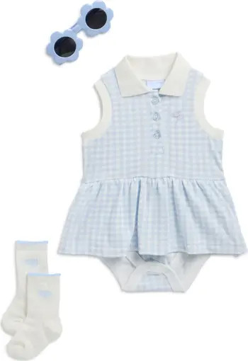Gingham Skirted Bodysuit, Socks & Sunglasses Set | Nordstrom Rack