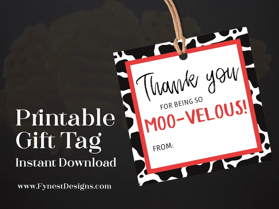 Printable Gift Tag Idea Printable Teacher Appreciation Square DIY Thank You for Being so Moo-velo... | Etsy (US)