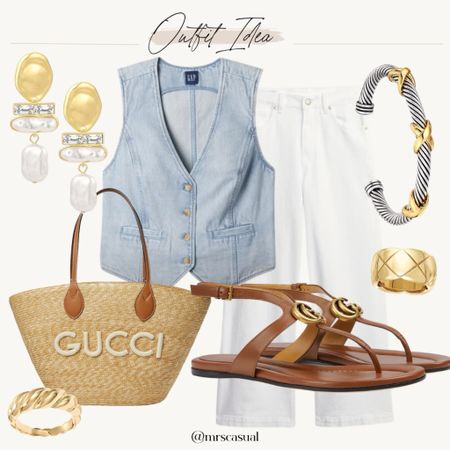 Denim vest and white jeans outfit idea. Love this Summer look 💗 

#LTKItBag #LTKStyleTip #LTKShoeCrush