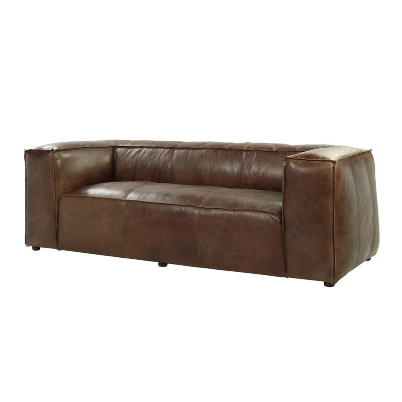 Tryimagine Charming Retrograin Leather Sofa With Modern Accents For Stylish Spaces | Wayfair | Wayfair North America