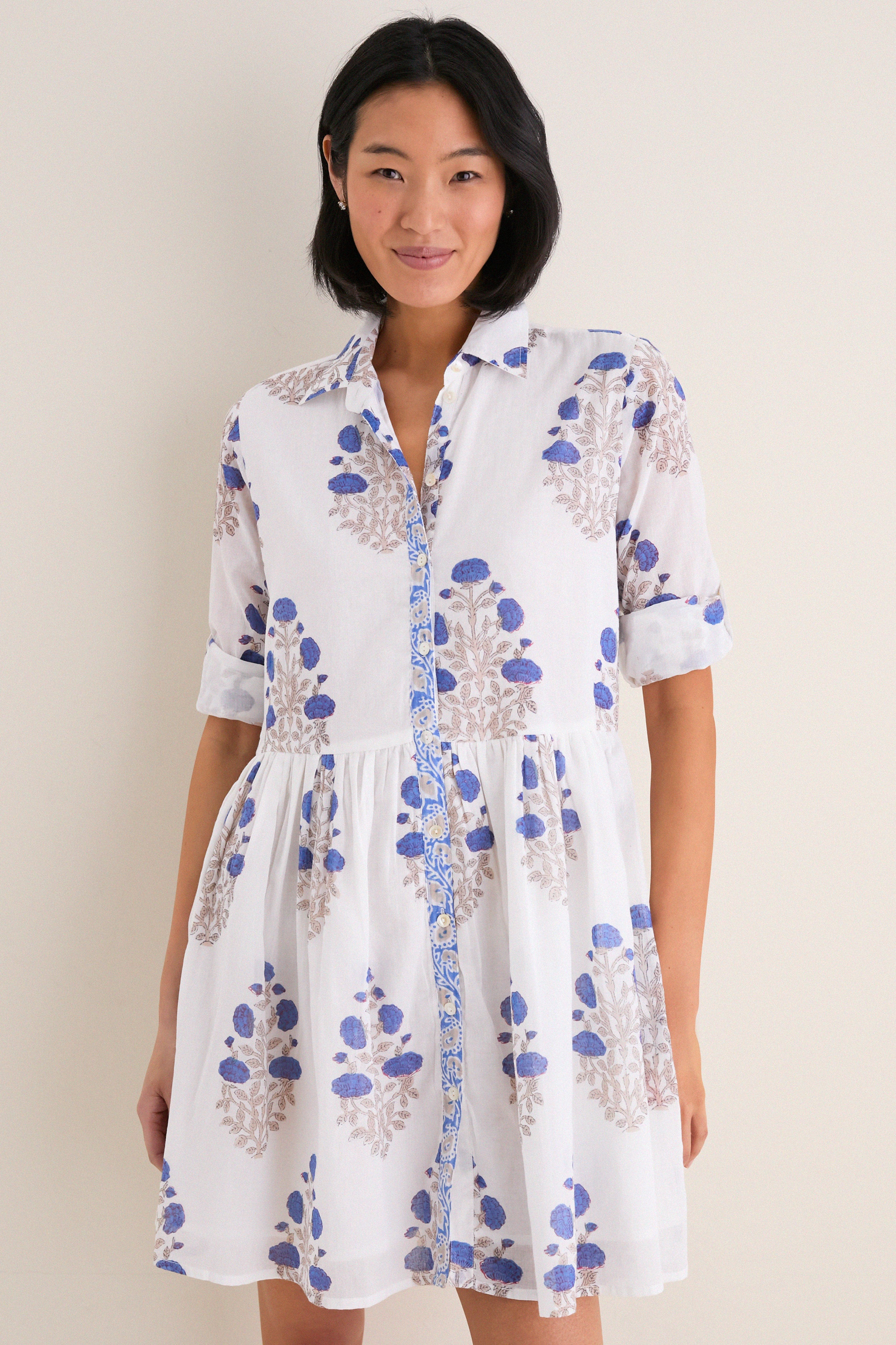 Laguna Blue Long Sleeve Mini Shirt Dress | Tuckernuck (US)