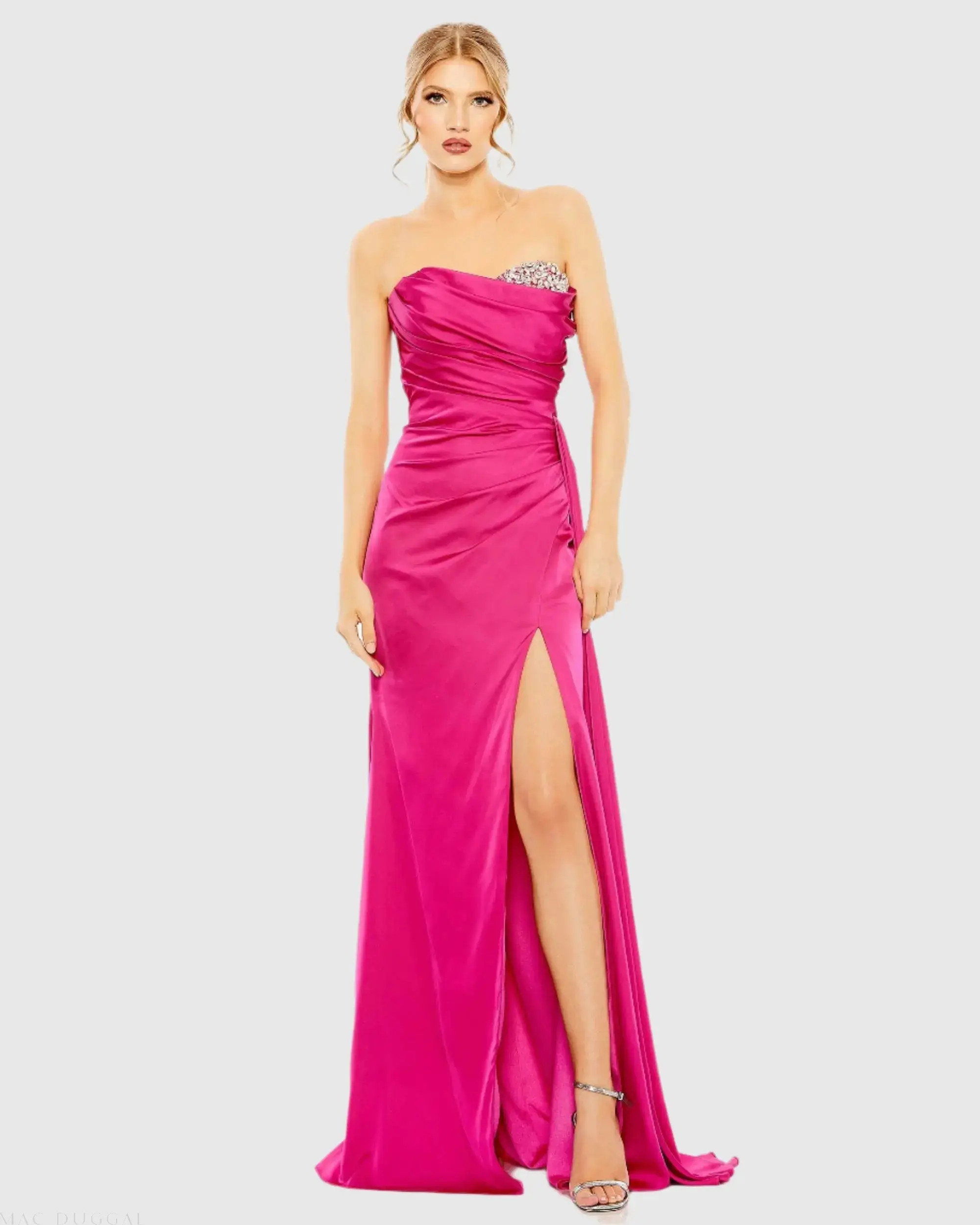 Mac Duggal - Pink Strapless Embellished Sweetheart Neckline Satin Gown - US 4 | Mac Duggal