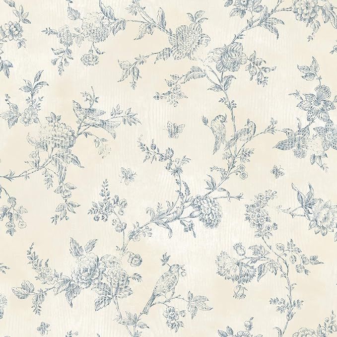 Chesapeake CCB02192 French Nightingale Toile Wallpaper, Blueberry | Amazon (US)