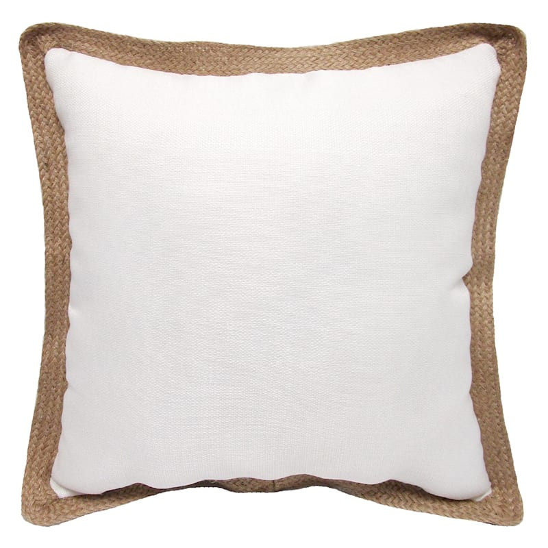 Olinen White Outdoor Throw Pillow with Jute Trim, 18" | At Home