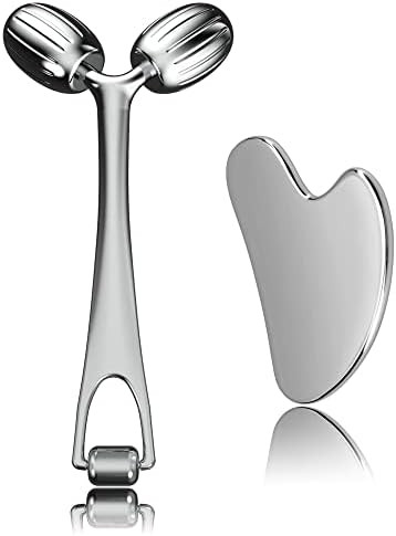 Face Massager, Metal Face Roller Gua Sha Massage Tool for Face Neck Eye Body Skin Care, Facial Ro... | Amazon (US)