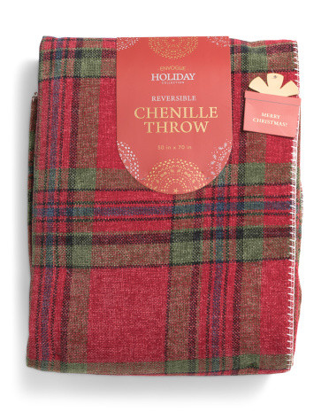 Chenille Plaid Faux Rabbit Fur Reversible Throw | Polyester | Marshalls