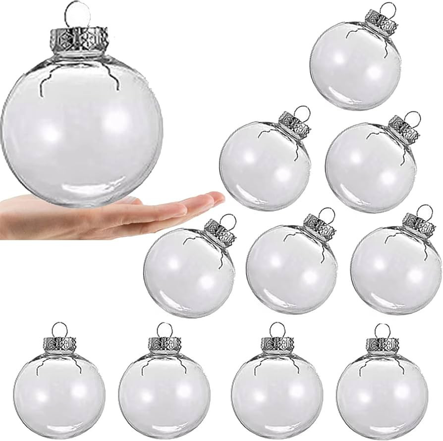 wioilyoy 10 pcs of 3.15 inch Clear Plastic Refillable Decorative Ball, 80mm Christmas Ball with L... | Amazon (US)