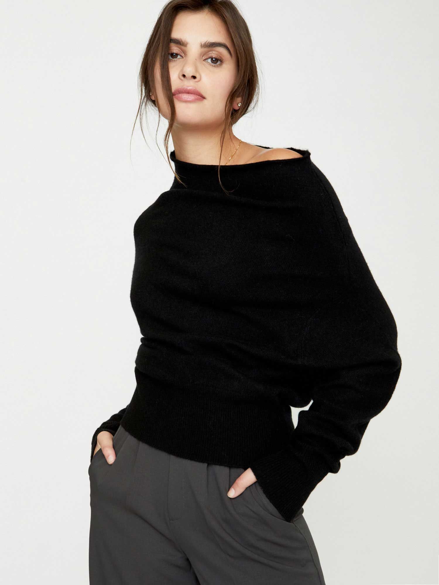 Brochu Walker Women's Off Shoulder Cashmere Sweater in Black | Brochu Walker