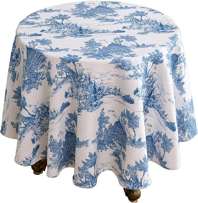 patdrea Designer Cyan Tablecloth for Round Tables,Vintage Linen with Ancient Castle and Manor Pat... | Amazon (US)
