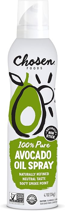 Chosen Foods 100% Pure Avocado Oil Spray 4.7 oz. (1 Pack), Non-GMO, 500°F Smoke Point, Propellan... | Amazon (US)