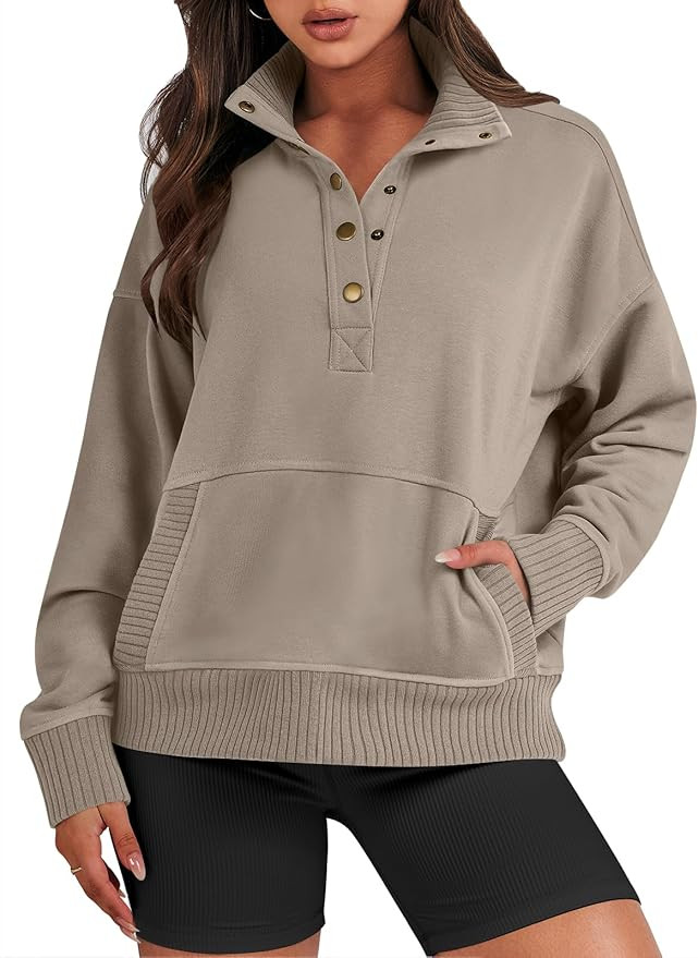ANRABESS Women Sweatshirt Fall Casual Button Up Henley Pullover Sweater Comfy Loose 2024 Trendy O... | Amazon (US)