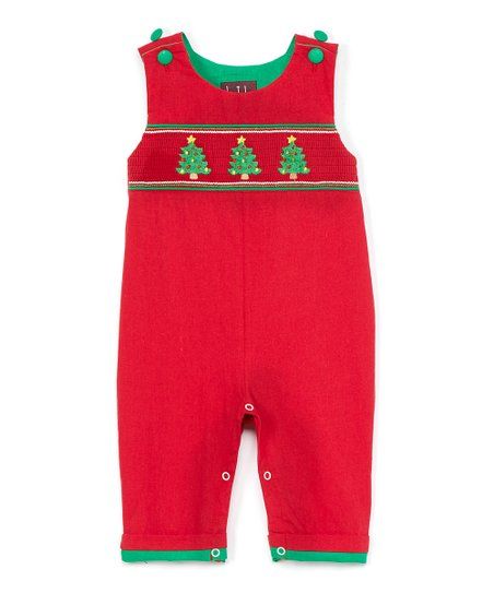Red Tree-Embroidered Smocked Overalls - Infant & Toddler | Zulily