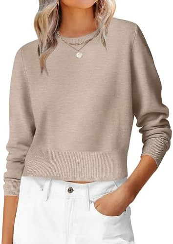 ANRABESS Women’s Long Sleeve Sweaters Cropped Crew Neck Business Casual Light Weight Sweater To... | Amazon (US)
