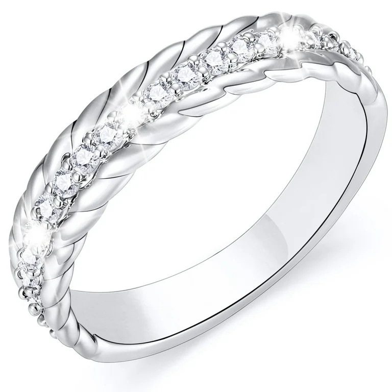 APSVO S925 Sterling Silver Plated Rings for Women CZ Eternity Promise Wedding Band Engagement Rin... | Walmart (US)