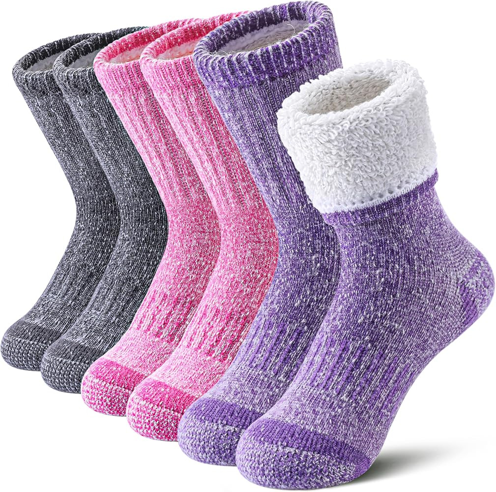 LINEMIN Kids Merino Wool Hiking Socks Boys Girls Winter Warm Thick Thermal Boot Thick Cushion Sno... | Amazon (US)
