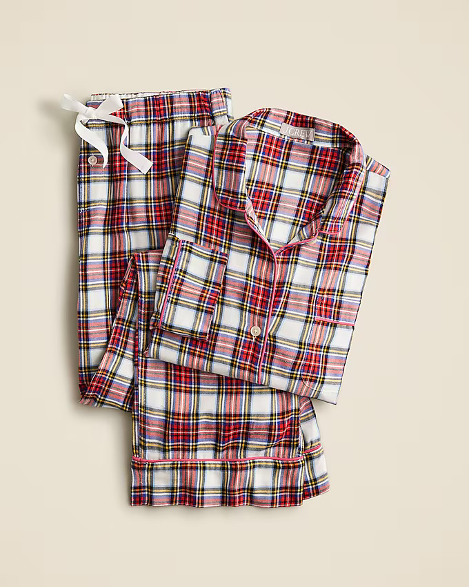 Flannel long-sleeve pajama pant set in white Stewart tartan | J. Crew US