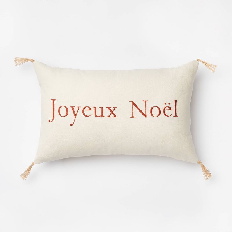 &#39;Joyeux Noel&#39; Embroidered Lumbar Throw Pillow Cream/Red - Threshold&#8482; designed with ... | Target