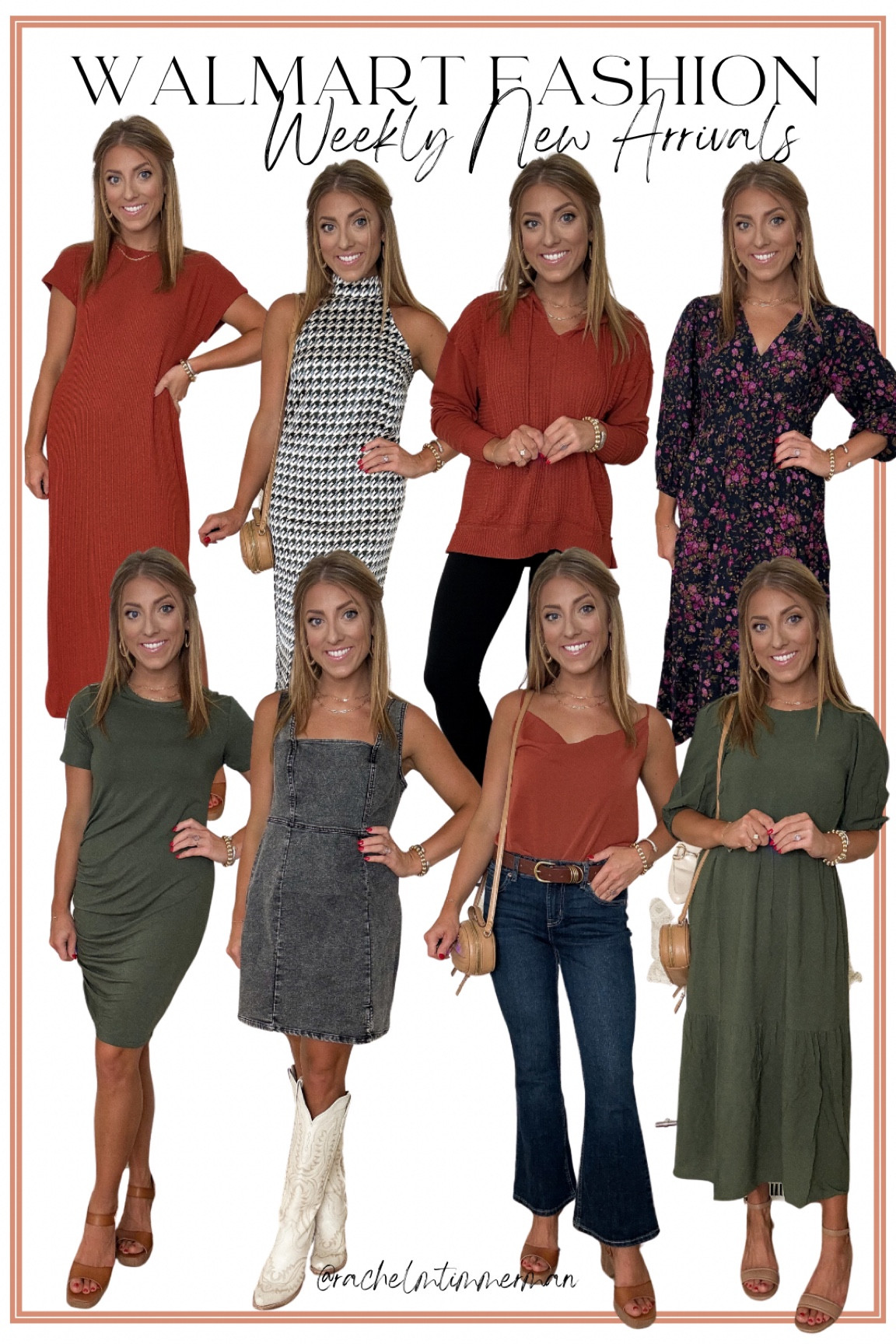 It’s time for SATURDAY WALMART FASHION NEW ARRIVALS 😍 and I’m so excited to be partnering with @walmart to bring y’all this weeks lineup (#WalmartPartner) ❤️ so many pretty new @walmartfashion dresses in todays looks + the best waffle knit pullover has been restocked 🥳 these new arrivals are giving us a touch of fall with the color schemes, making them the perfect transition pieces. #WalmartFashion @shop.ltk #liketkit 

Walmart Fashion. Walmart New Arrivals. LTK under 50. Walmart Finds. Midi dress. 