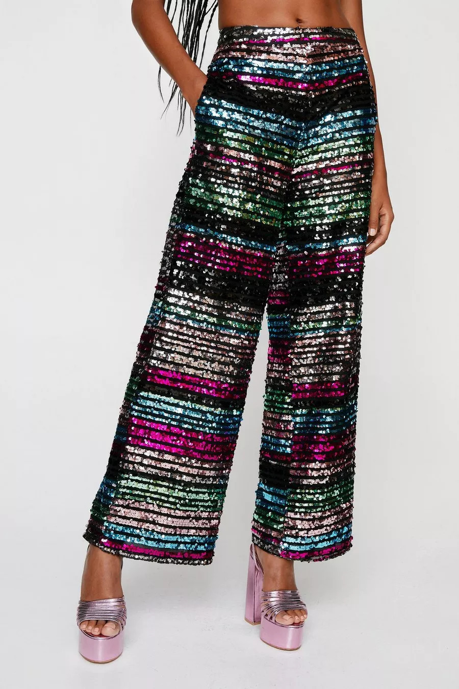 Stripe Sequin Wide Leg Pants | Nasty Gal US