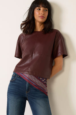 EVEREVE Women's Kimberly Faux Leather Top, Size Small, Wine Red | Evereve