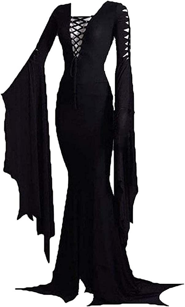 Women's Morticia Addams Floor Dress Costume Adult Women Gothic Witch Vintage Dress | Amazon (US)