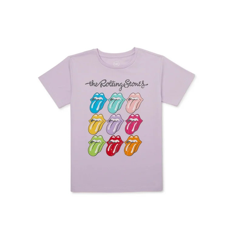 Wonder Nation Girls Rolling Stones Short Sleeve Graphic T-Shirt, Sizes 4-18 - Walmart.com | Walmart (US)