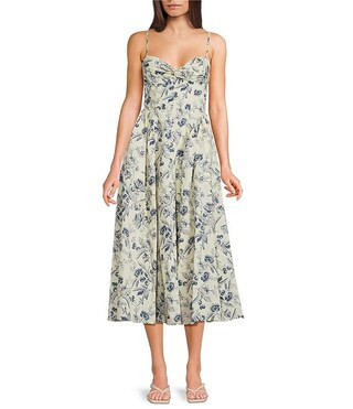 Destene Printed Floral Toile Midi Dress | Dillard's