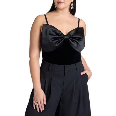 ELOQUII Contrast Bow Bodysuit - 32, Black Onyx And Sugar | Target