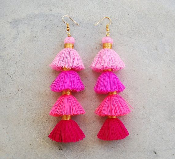 Four Layered Ombre Pink Tassel Earrings | Etsy (US)