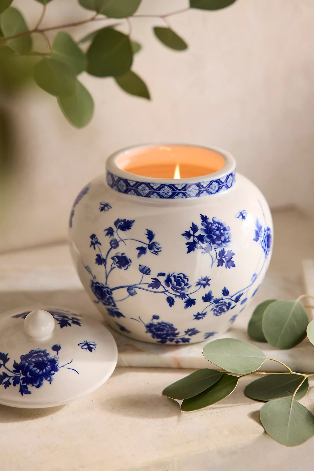 Ceramic Jar Candle, Blue Floral | Anthropologie (US)