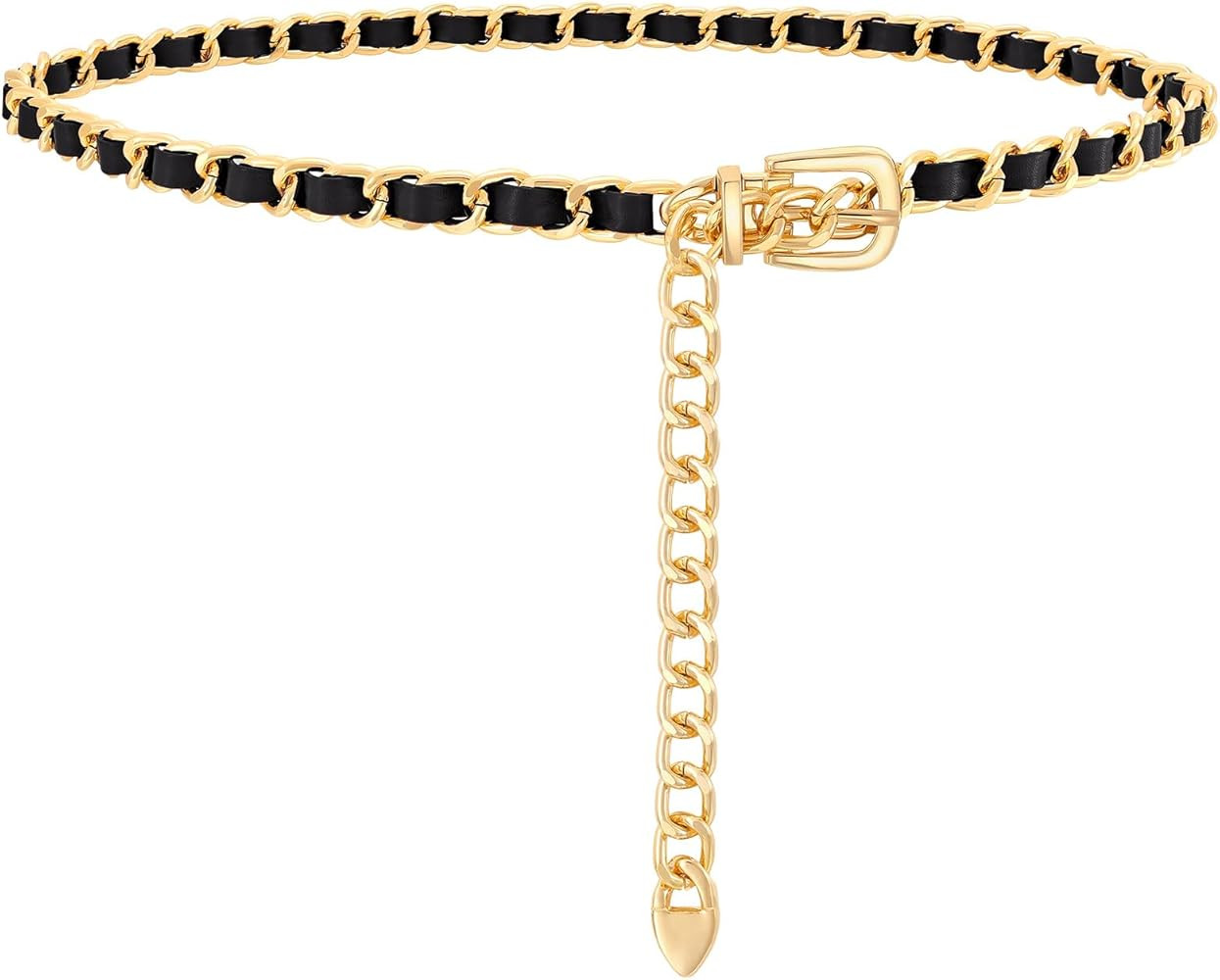 WHIPPY Metal Chain Waist Belt for Women Adjustable Leather Link Chain Belts for Dresses Jeans | Amazon (US)