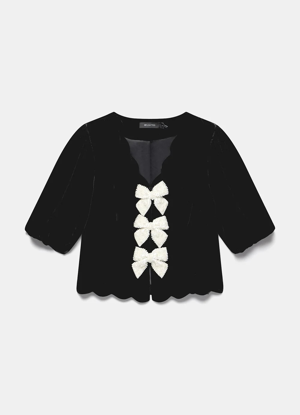 Black Velvet Bow Detail Scallop Trim Top | Mint Velvet