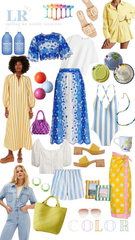 LR(tea) spilling my weekly favorites and today it’s all about color! Loving this Farm Rio blue skirt set, my favorite H&M boxer T-shirt, Anthropolgie candles and home accessories and as always JCrew swim is always my favorite! Lots of spring clothing and home items! 

#LTKunder100 #LTKshoecrush #LTKtravel