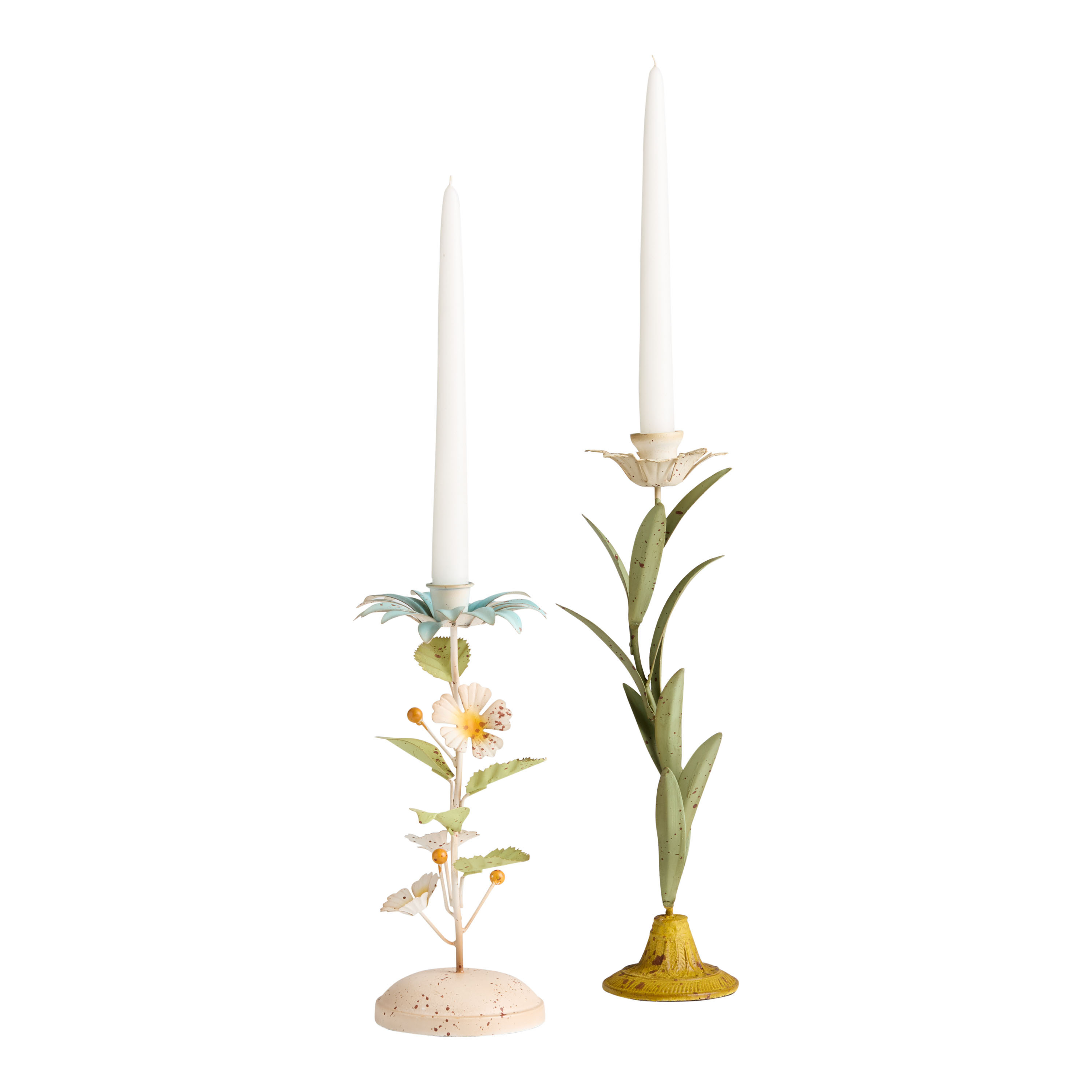 Painted Metal Flower Stem Taper Candle Holder | World Market