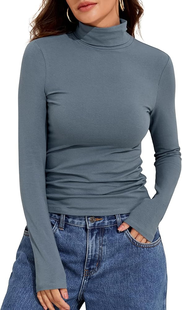 PrettyGuide Womens Cotton Turtle Necks Tops Long Sleeve Turtleneck Shirt Slim Fit Basic Tee Casua... | Amazon (US)
