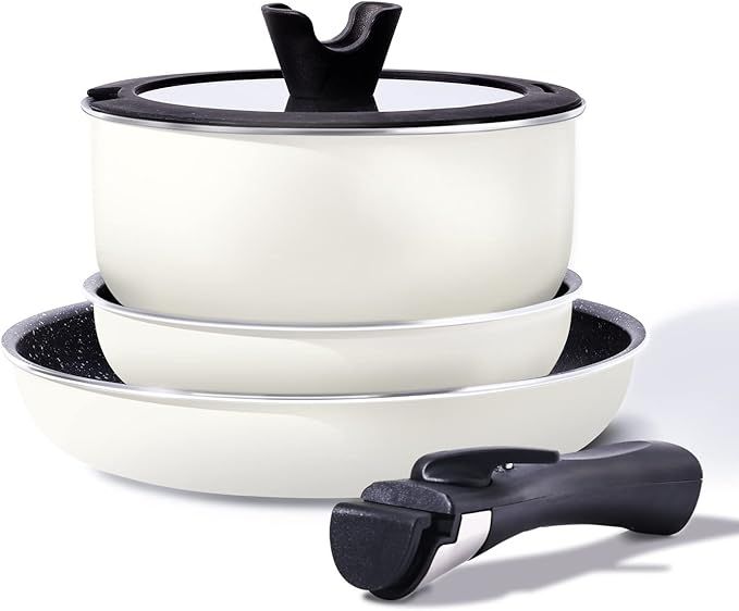 Motase 6 Pieces Kitchen Nonstick Cookware Sets with Removable Handle, Stackable Pots and Pans Set... | Amazon (US)