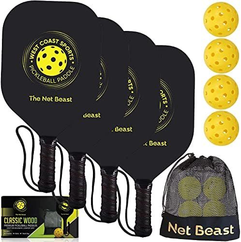 Net Beast Wood Pickleball Paddles 4 Pack - Wooden Pickleball Set with Carry Bag and 4 High Performan | Amazon (US)