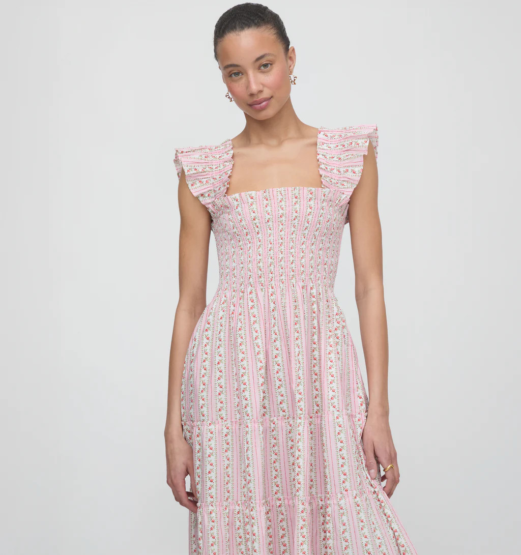 The Ellie Nap Dress - Pink Floral Dot Stripe | Hill House Home US