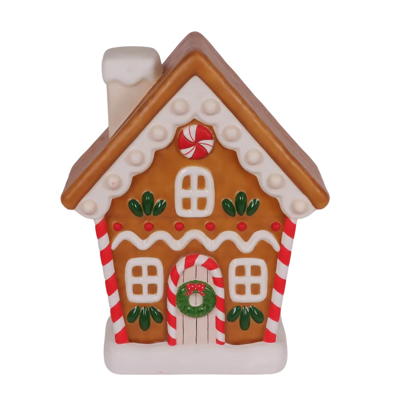 Lighted Blow Mold Gingerbread House Outdoor Christmas Decoration, Multi-Color, 28", by Holiday Ti... | Walmart (US)