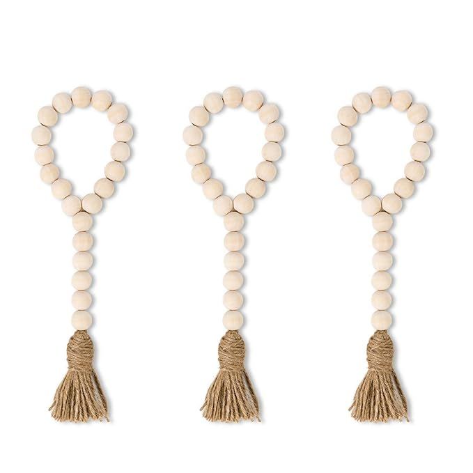 TIMEYARD Wood Bead Garland with Tassels Farmhouse Beads 3Pcs Rustic Country Decor Prayer Beads Wa... | Amazon (US)