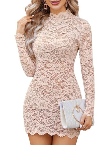 Avidlove Lace Dresses for Women 2025 Floral Elegant Cocktail Dress Sexy See Through Lingerie Mini Dress for Party Bodycon Dresses Champagne L | Amazon (US)