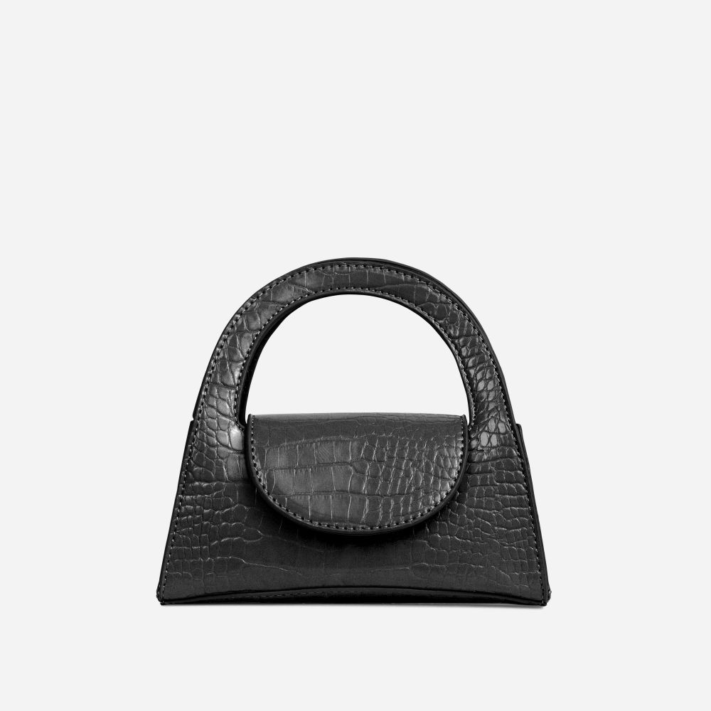 Cari Cut Out Handle Shaped Grab Bag In Black Croc Print Faux Leather | EGO (UK)