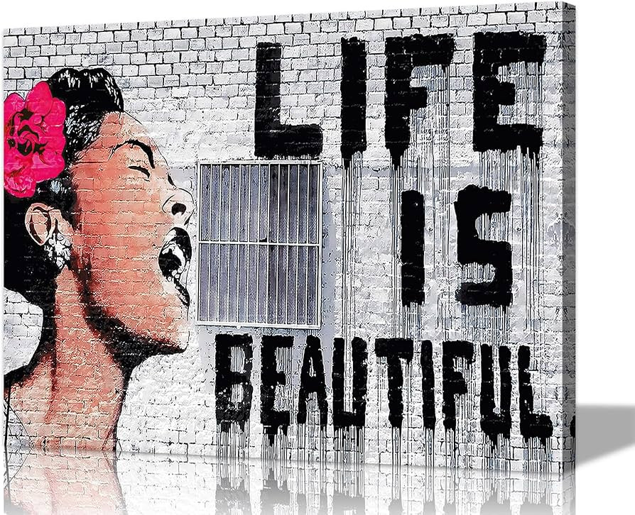 Graffiti Canvas Wall Art Banksy Wall Art Life is Beautiful Wall Decor Banksy Prints Wall Art Colo... | Amazon (US)