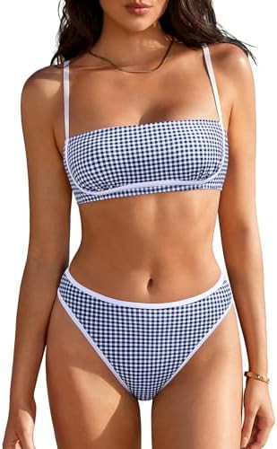 SUUKSESS Women Bandeau High Waisted Bikini Set Cheeky High Cut 2 Piece Swimsuits | Amazon (US)