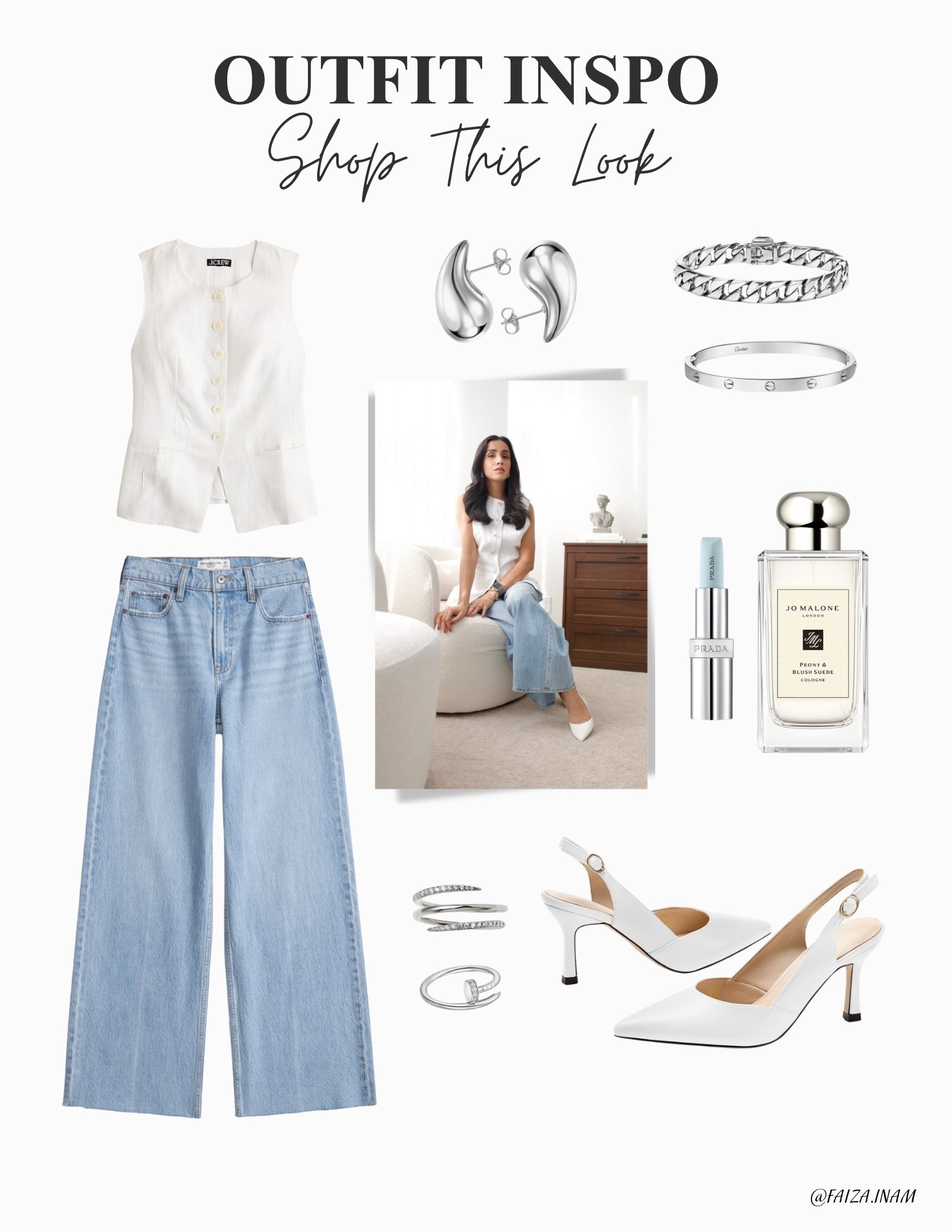 A timeless look featuring a white blazer vest paired with high-waist wide-leg jeans, finished with elegant, classic jewelry and refined finishing touches

#LTKPetite #LTKStyleTip #LTKBeauty