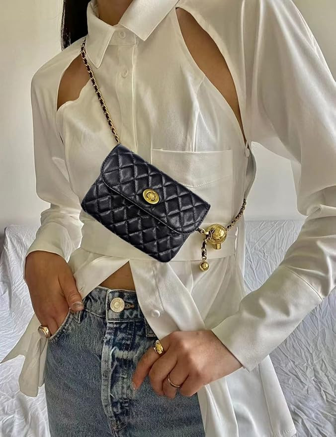 BEMYLV Leather Chain Belt Bag for Women Crossbody Waist Purse Fanny Pack Fashion Evening Clutch M... | Amazon (US)