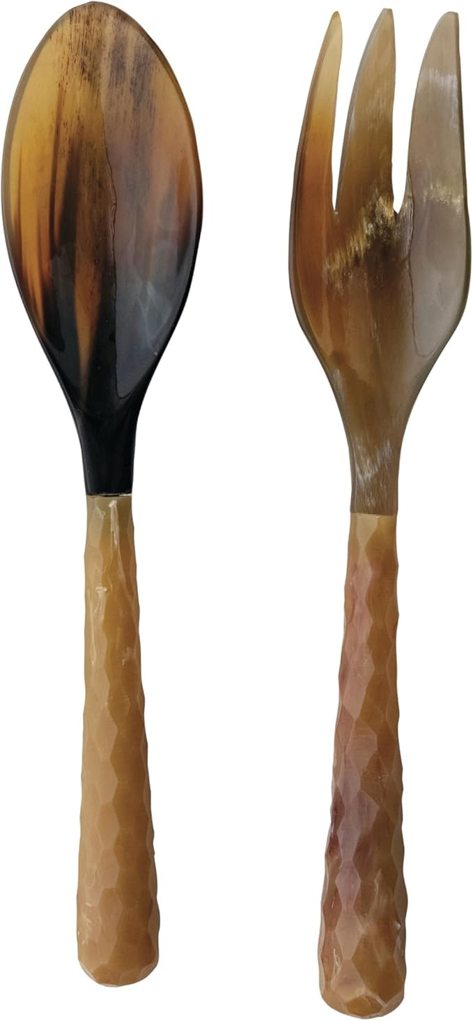 Creative Co-Op, Natural 2-Piece Carved Horn Salad Server Set, Medium | Amazon (US)