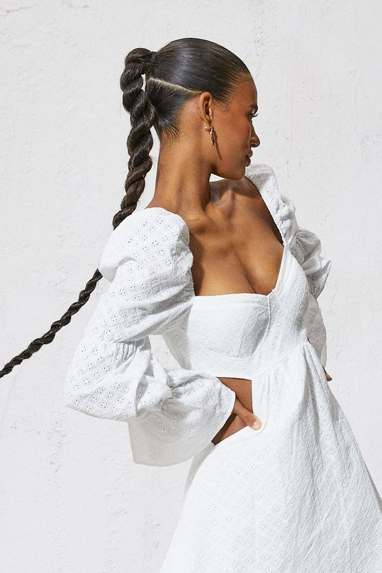 Broderie Puff Sleeve Skater Dress | Boohoo.com (US & CA)