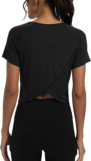 Mippo Workout Tops for Women Cropped Split Back Athletic Gym Exercise Shirts Loose Fit | Amazon (US)
