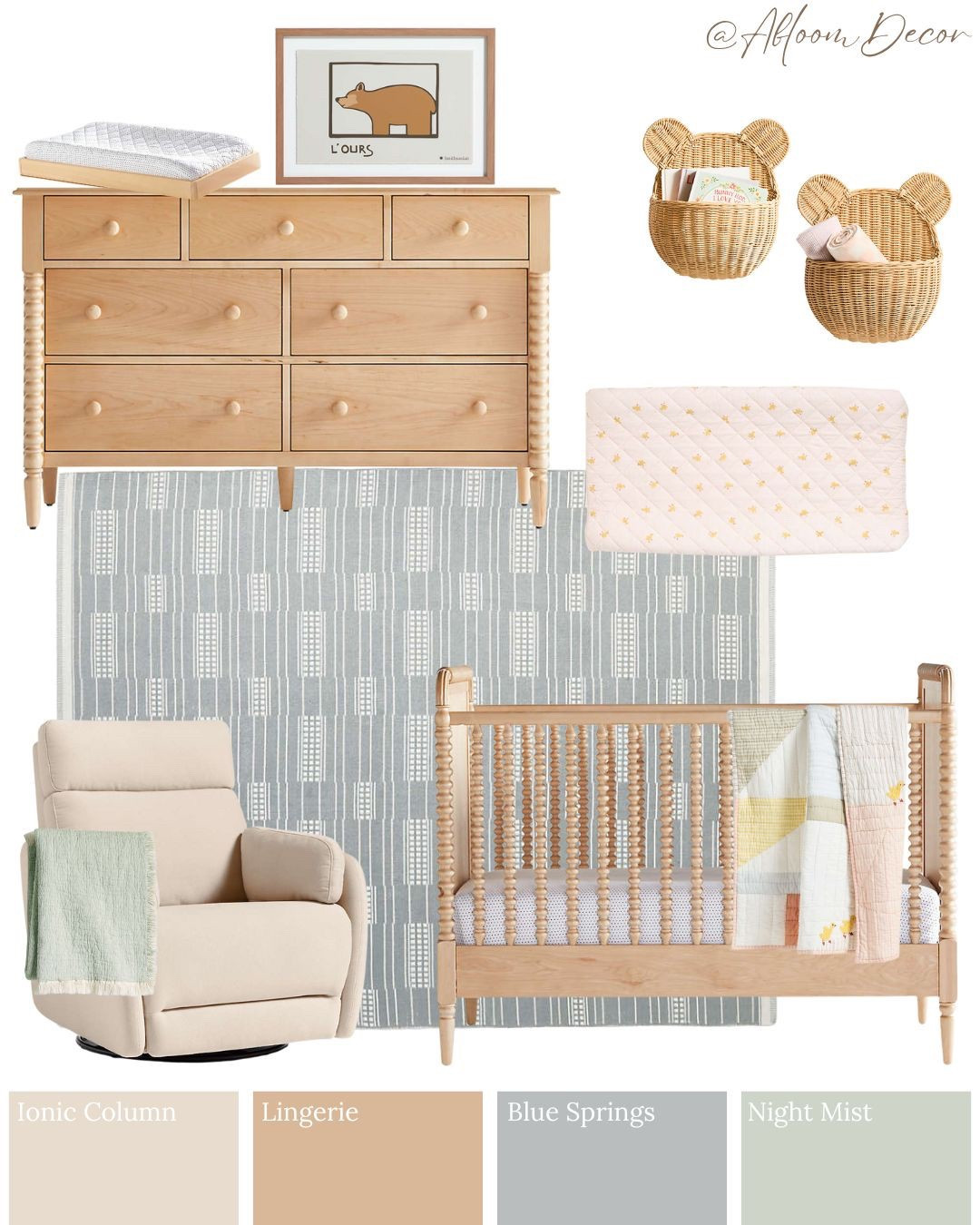 This nursery design feels so calm and cozy with its soft wood tones, pastel accents, and gentle blue rug.

#LTKBump #LTKBaby #LTKHome